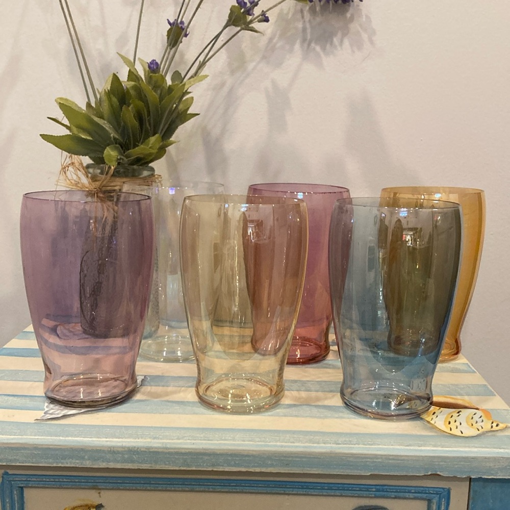 Vintage set of 6 iridescent juice glasses Carnival glass